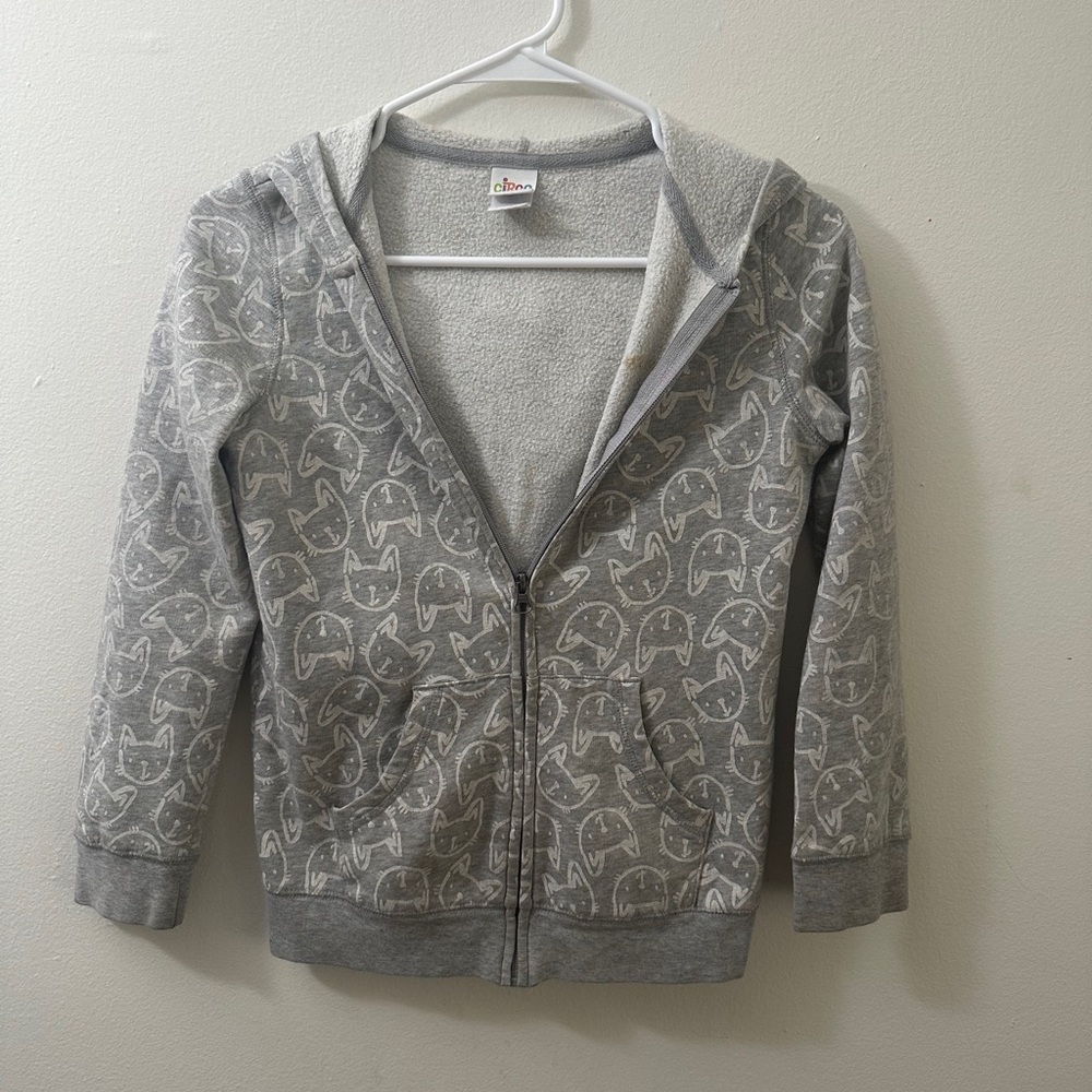 CIRCO Full-Zip Gray Kitty Fleece Hoodie SIZE LARGE 10/12 Kids Summer Animal